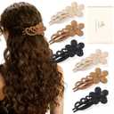 Medium Flat Hair Clips for Fine Thin Hair, Cute Flower Claw Clips for Women for Hawaiian Vacation, 6 Pcs (Black, Brown, Beige)