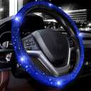 Valleycomfy Steering Wheel Cover for Women Men Bling Bling Crystal Diamond Sparkling Car SUV Wheel Protector Universal Fit 15 Inch (Black with Blue Diamond,Standard Size(14" 1/2-15" 1/4))