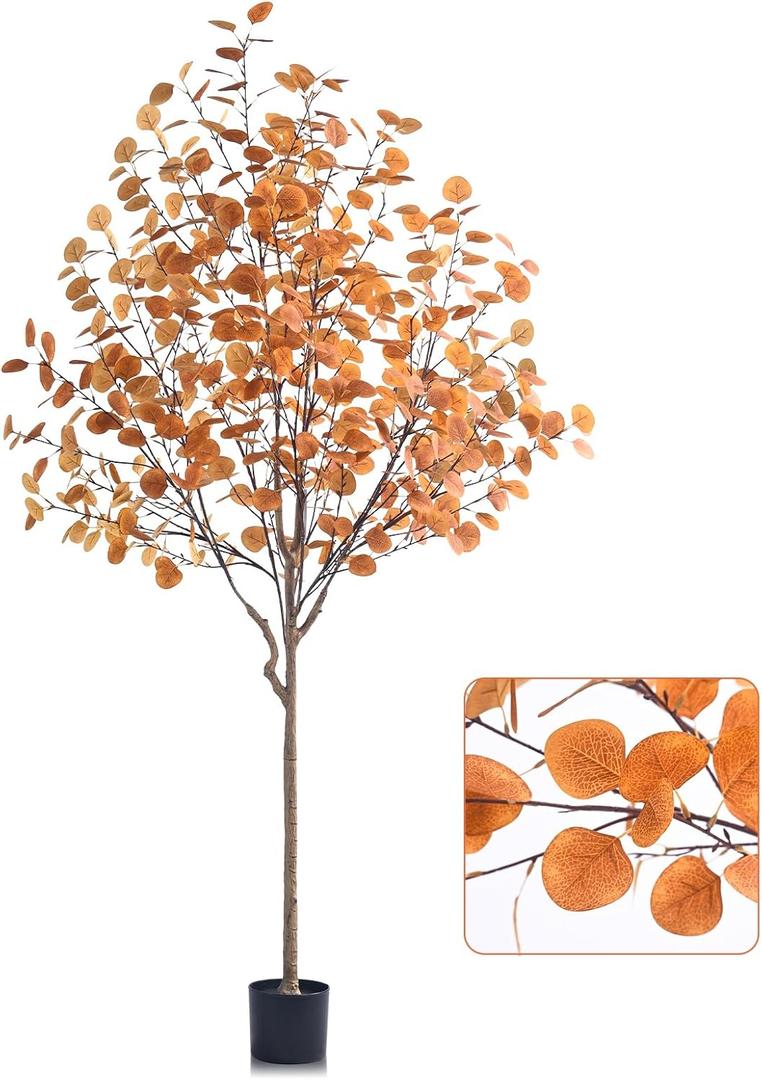 Artificial Eucalyptus Tree for Fall Decor, Fall Tree with Realistic Eucalyptus Leaves, Faux Eucalyptus Tree for Room Design, Realistic Fall Plant for Fall Indoor & Outdoor Decor - 6FT