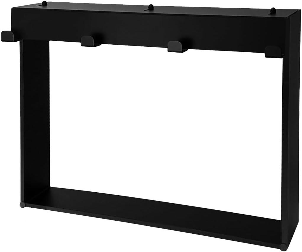 Matte Black Hanging Glass Shower Shelf with Hooks, 20"x16" Rustproof 304 Stainless Steel Bathroom Caddy, No-Drill Modern Organizer for Shower Panels