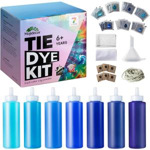 Tie Dye Kit - 7 Blue Shades Tie Dye Kits for Kids & Adults, 21 Powder Packs, 7 Bottles, Gloves, Aprons, Tablecloth, Funnel - Fabric Dye Permanent Clothing Dye for DIY Craft, Party, Large Groups