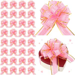 Riceshoot 60 Pcs Mother's Day Pink Large Pull Bows Ribbon Gift 6 Inch Pink Gift Wrapping Bows for Spring Summer Mother's Day Nurse Xmas Presents Wedding Bridal Birthday Party Basket Holiday Decor (Classic)