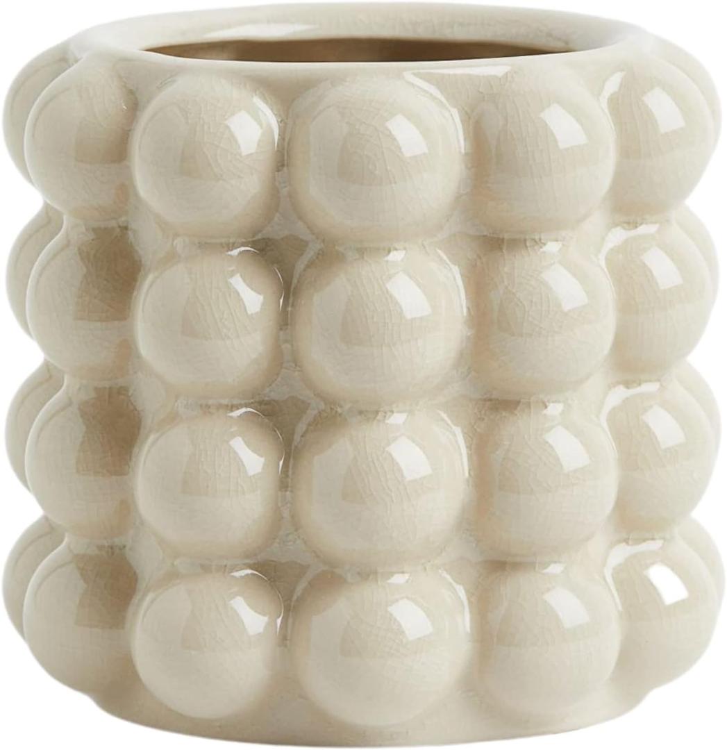 Bubble Vase, Beige Ceramic Vase for Flowers, Short Vases for Boho Decor, Decorative Vases for Flowers, Living Room, Bedroom, Office, Fireplace, Mantel, Coffee Table, 5 Inches (Medium)