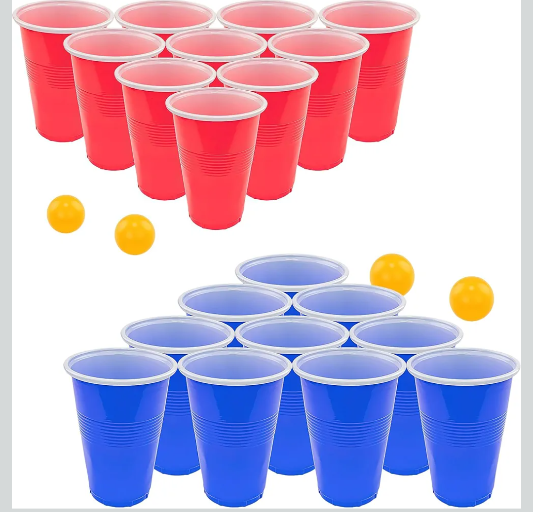 Pong Set - 12 Durable Cups in Red & Blue, 4 Precision Ping Pong Balls - The Epic Party Game for Endless Fun & Friendly Competition - Ideal for BBQs, Birthdays & More! ( 2 packs)