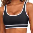 Women Sports Bra Bikini Top Athletic Bathing Suit Swimsuit Top for Teen Girls (Medium, Black White)