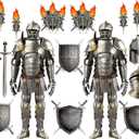 30 Pieces Medieval Party Decorations 6 Feet Jointed Suit of Armor Knight Cut Out Torch Props Medieval Shield Photo Prop for Birthday Halloween Medieval Renaissance Knight Castle Party Wall Decoration
