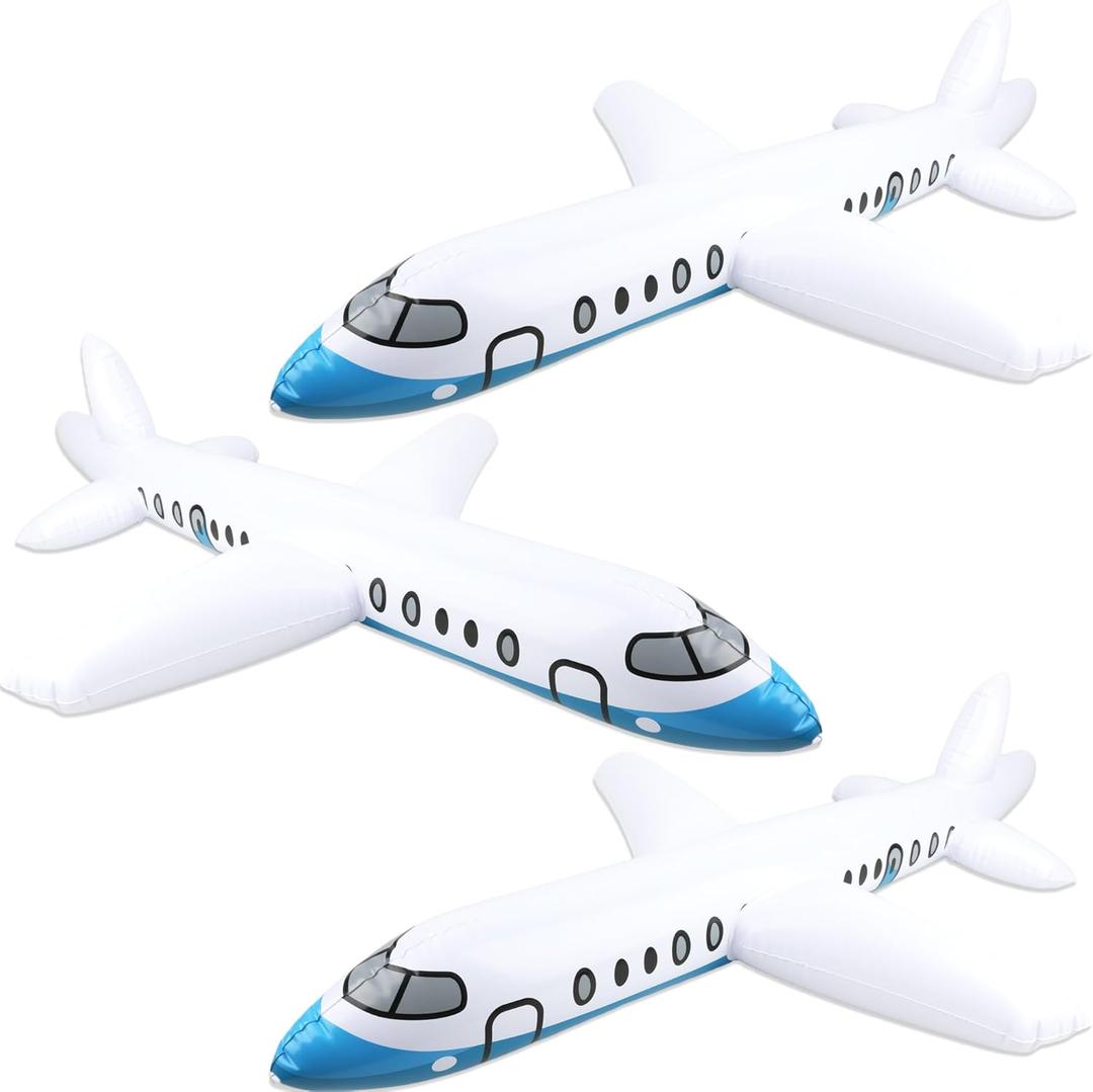3 Pcs 40 Inch White Large Inflatable Airplane Blow Up Airplane Balloon Plane Inflated Toys for Birthday Party Shower Outdoor Swimming Pool Decorations (Blue and White)
