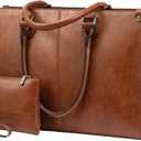 LOVEVOOK Laptop Tote Bag for Women, 17.3 Inch Large Capacity Vintage Leather Work Computer Bag, Business Casual Shoulder Handbag, Dark Brown