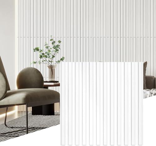 STICKGOO Slat 3D Wall Panel for Interior Wall Decor PVC Fluted Textured Panel 12-Tile 19.7 x 19.7in - White