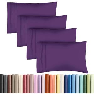 Queen Pillow Cases Set of 4 - Ultra Soft Hotel Quality Pillowcase Covers - Comfy, Cozy & Wrinkle Free - Shrinkage, Stain and Fade Resistant - Machine Washable Pillow Protectors - 4 Piece Set - Purple