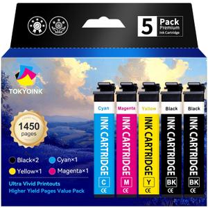 TOKYOINK 222XL Ink Cartridges Combo Pack Remanufactured Replacement for Epson 222 Ink Cartridge 222XL 222 XL Works for WF-2960, XP-5200 Printer (2Black, Cyan, Magenta, Yellow 5 Pack)