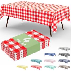 misaya 4 Packs Buffalo Disposable Table Cloth, 54 x 108 Inch Waterproof Plastic Tablecloth, Rectangle Red and White Checkered Table Covers for Picnic, Birthday, Party, Mother's Day