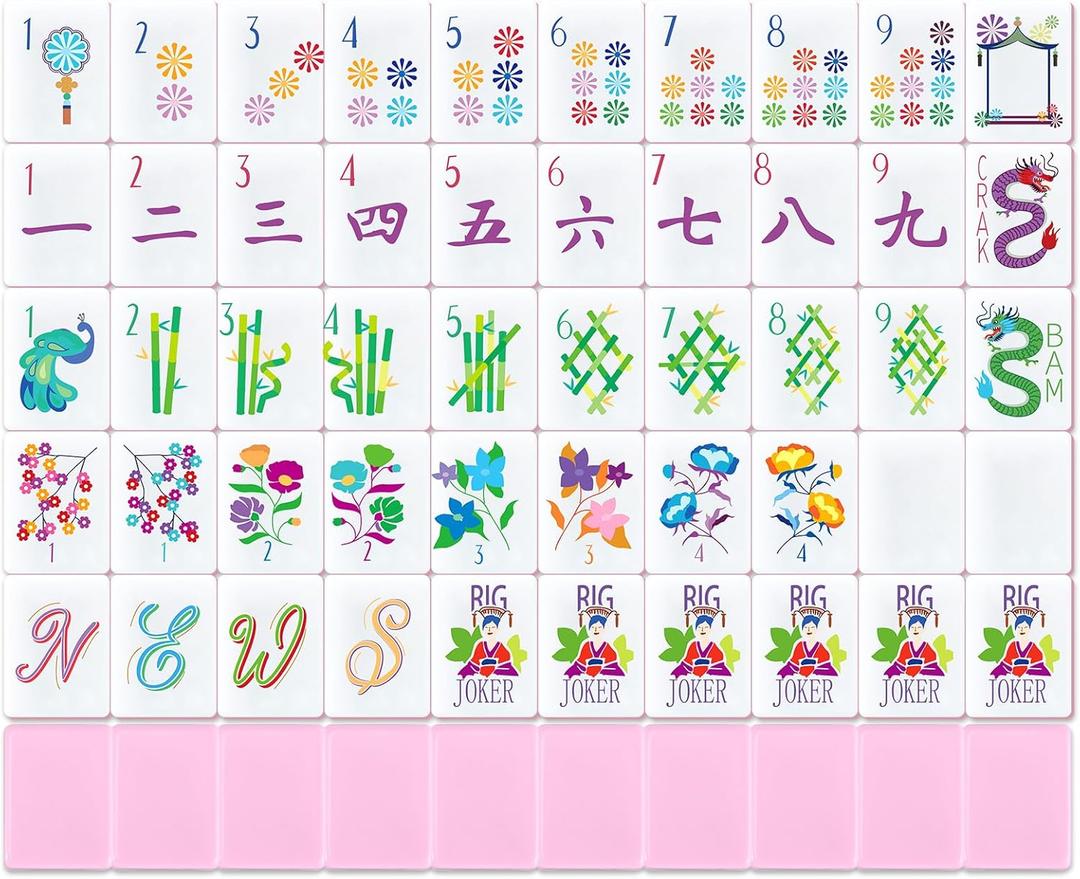 Mahjong Tile Set 160 Travel Size Mini Floral Mahjong Tiles 1.2 Inches with Clear Storage Box Portable Chinese Game for Adults Family