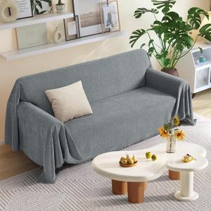 KinCam Couch Covers for 3 Cushion Couch Sofa Cover Washable Sectional Couch Cover for Dogs Tassel Sofa Blanket Cover Pet Friendly Soft and Durable for Most Furniture (71" x 134", Grey)