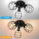 Pull Chain Light Fixture, 3 Light Semi Flush Mount Ceiling Fixture, Vintage Pendant Light Fixture for Porch/Hallway/Kitchen/Bedroom, Bulb Not Included, Black