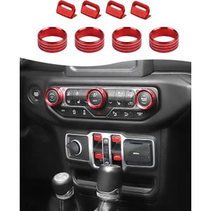 Hoolcar Window Switch Button Cover Volume Radio Air Conditioner Headlight Switch Knob Cover Compatible with Jeep Wrangler JL JLU 2018-2025 & Gladiator JT Accessories, Red