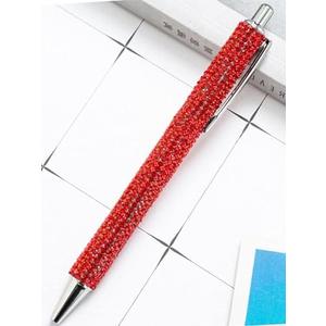 Junfamilee Red Rhinestone Bling Metal Ballpoint Pens Stationery Press Pen Black Ink Gift Pens for Women Girls Coworkers Novelty Cool Signature Pen Writing and Correction Supplies