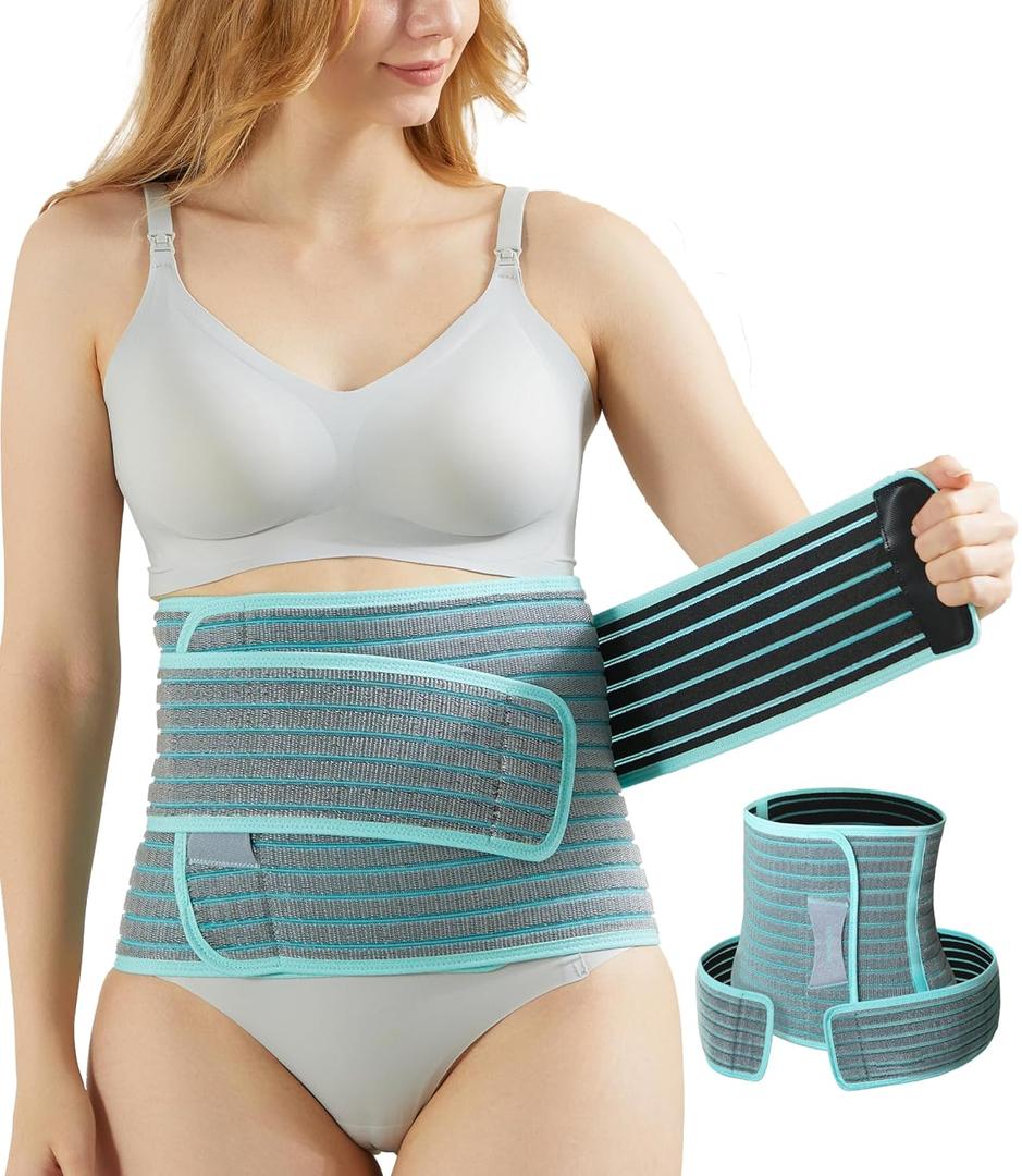 MOOIMOM Maternity Belt 2 in 1 Postpartum Belly Bands for Pregnant Women Pregnancy, Back Pain Relief, C Section Recovery, Waist Binder, Rayon Made with Bamboo Charcoal Fiber(Premium Gentle Mint, L)