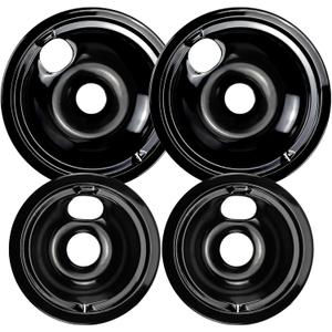 UPGRADEDWB31M20 WB31M19 Porcelain Range Burner Drip Pan Bowls Fit for G-E Hot-point Electric Stove Includes 2 x 8-Inch and 2 x 6-Inch Drip Pans(Black) by Cenipar