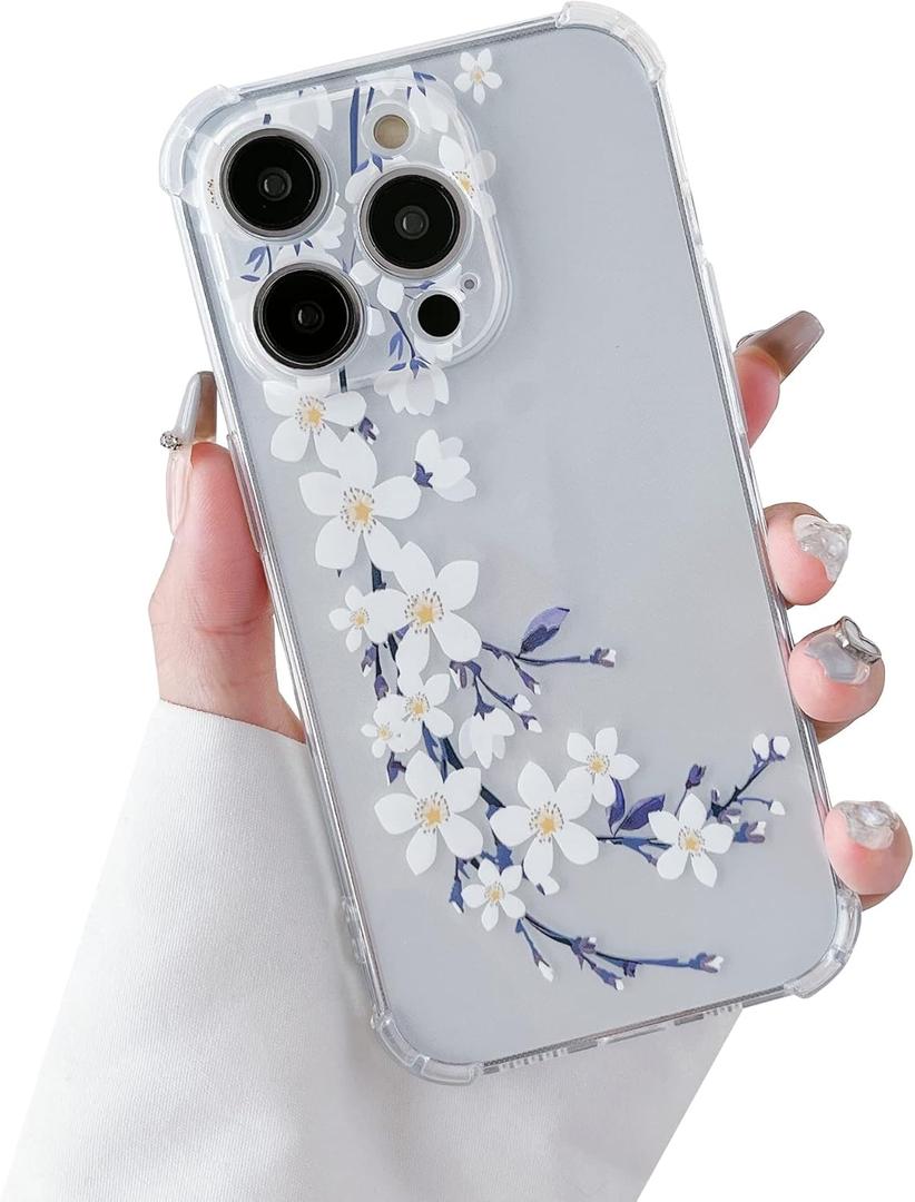 DEFBSC Soft Case Compatible with iPhone 14 Pro Max, Clear Floral Flower Pattern Print Design Flexible TPU Shockproof Cover for Women Girls,Flower Protective Phone Case, Pink Cosmos