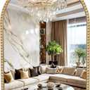 FUIN 24" x 36" Elegant Arch Wall Mirror with Antique Gold Beaded Frame - Timeless Vintage Classic for Bathroom, Vanity, Living Room, and Entryway