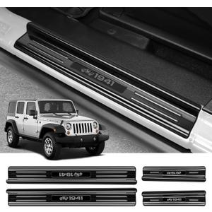 ZZEQYG 4 Pcs Stainless Steel Door Sill Protector Compatible with Jeep Wrangler JK Unlimited JKU Sport Sahara Rubincon 2007-2017 Accessories Front and Rear Door Car Door Sill Guards Trim