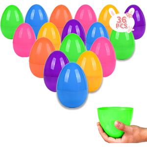 36PCS Large Plastic Easter Eggs, 3.5" Empty Plastic Easter Egg with Assorted Bright Colors for Easter Eggs Hunt, Easter Basket Stuffers, Filling Treats, Party Favor and Classroom Prize Suppy