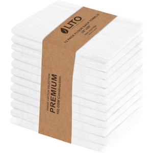 LITO LINEN AND TOWEL Flour Sack Towels  100% Cotton, 28x28 Inches, Highly Absorbent, Embroidery-Ready Tea Towels for Kitchen & Crafts, Farmhouse Decor, Pack of 12 White