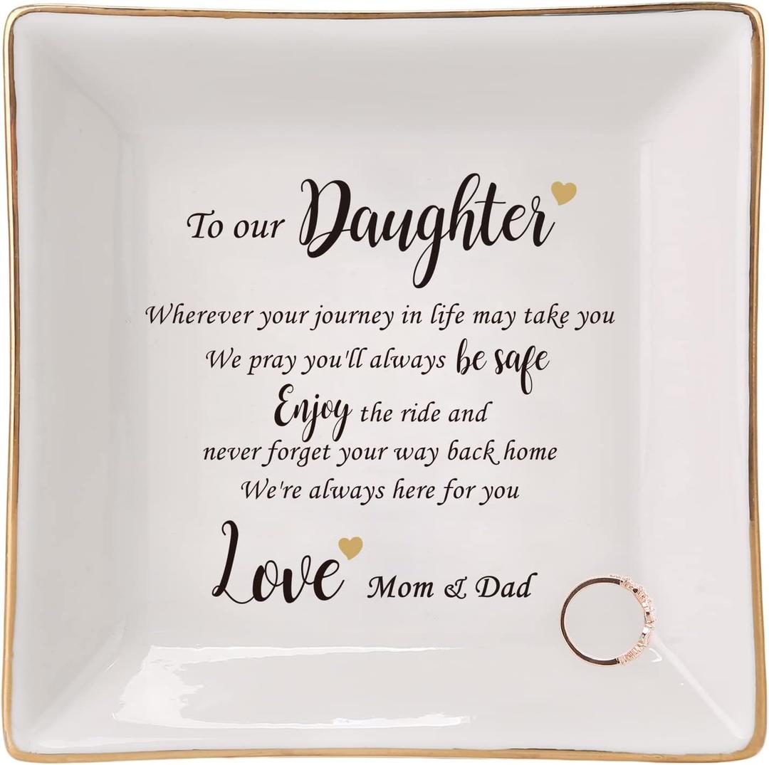 HOME SMILE Engagement Wedding Gifts for Daughter From Parents,Daughter Ringt Dish Jewelry Tray-Birthday,Valentine Christmas Gifts for Daughter From Mom and Dad
