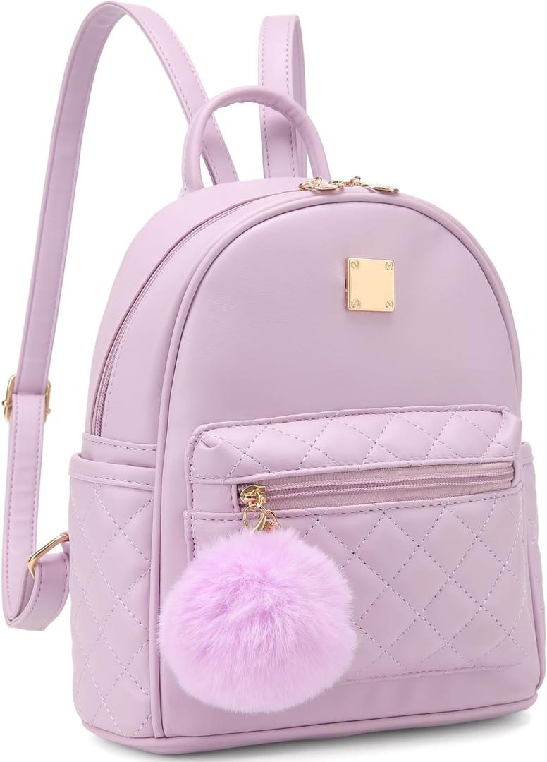 Barsine Girls Fashion Mini Backpack Purse Small Cute Plaid Leather Women Backpacks Little Bag (Purple)
