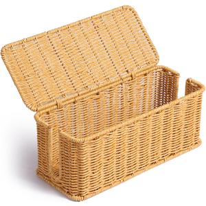 YECAYE Handwoven Rattan Style Cable Management Box, Decorative Storage Cord Organizer Box for Power Strips & Cords, Cord Hider for Home, Kids & Pet Safety, DIY-Friendly Cord Management