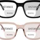 2 Pack Bifocal Reading Glasses for Women Men Oversized Clear Top Bi-focal Readers Progressive Dual-focus Glasses (Black & Pink)