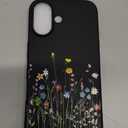 Unov Case Designed for iPhone 16, Black Phone Case with [Anti-Slip Embossed Pattern], Shockproof Slim Protective [Anti-Scratch TPU] Back Cover, Floral Bouquet