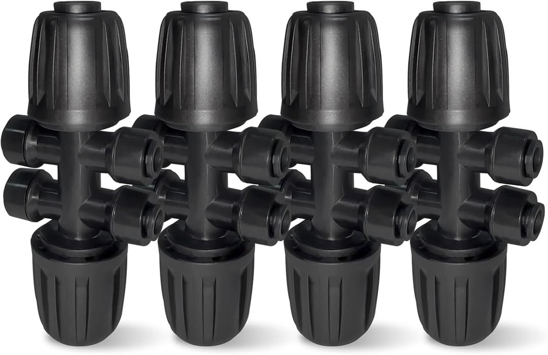 4 Pack 1/2'' to 1/4'' Drip Irrigation Fittings, Push-to-Fit 6 Way Drip Irrigation Part Barbed Tee Connectors, Anti-Leak Locked Splitter Fitting for 1/2" Irrigation Tubing (0.6''-0.67''OD)