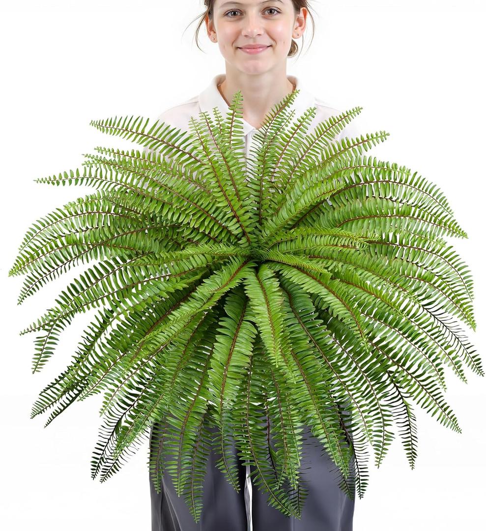 Velener 36 Inch Artificial Boston Fern Large Hanging Plant, Fake Fern Plants Bush Indoor for Home Decor, Faux Plants Outdoor, Garden, Office, Garden Decoration(Green)