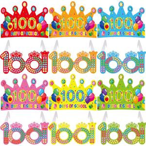 Tatuo 72 Pcs 100th Day of School Decorations, 36 Sets 100 Days Paper Crowns & Glasses, Bulk Happy 100th Day of School Celebration Favors for Kids, Kindergarten, Preschool, Classroom Reward
