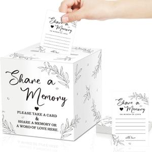 50 Pcs Share a Memory Cards for Collections of Life, Memory Cards Box for Guest Ideas Funeral Graduation Wedding Bridal Shower Birthday Anniversary Retirement(White)