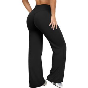 Women Straight Leggings Bottoms Wide Leg Pants High Waist Stretchy Comfy No Front Seam Yoga Workout Sweatpants (Black, XL)