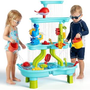 4 -Tier Kids Sand and Water Table for Toddlers - Outdoor Water Sand Play Table Toys for Boys Girls, Summer Splash Activity Sensory Table Party Birthday Gift for Kids 3-5 6-12