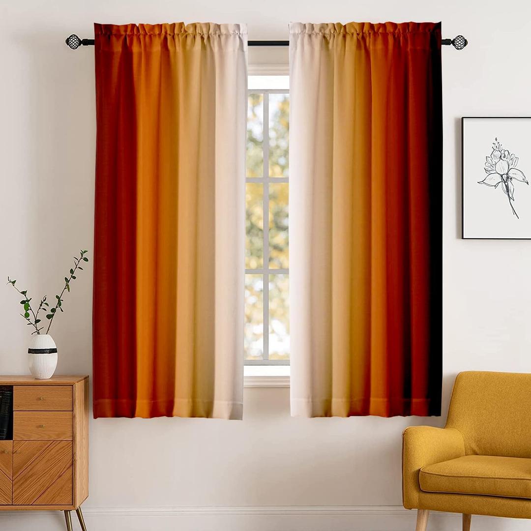 XFLINGBAO Burnt Orange Curtains 63 Inch Length for Living Room 2 Panel Set Burnt Orange and Terracotta Window Curtain Rust Orange Ombre Gradient Light Filtering Curtains Modern Abstract Drapes