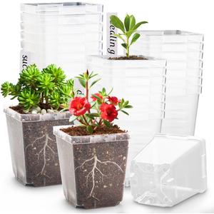 3.3 Inch Clear Nursery Pots with Drainage,90 Pack Square Seedling Pots with Plant Lables,Reusable Seed Starter Pots for Succulents Transplanting Herbs Flowers Tomato Windowsill Gardening