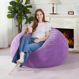 Homguava 3FT Bean Bag Chair: Teardrop Bean Bags with Memory Foam Filled, Compact Beanbag Chairs Soft Sofa with Corduroy Cover (Purple)