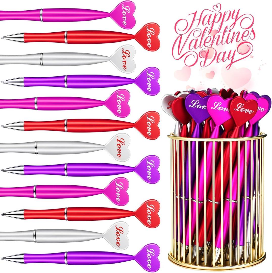 Geelin 56 Pcs Valentine's Day Heart Shaped Pens Heart Ballpoint Pen 1 mm Black Gel Ink Novelty Cute Decorative Pens Wedding Pen for Child Women Coworkers Valentine Party Office School Supplies