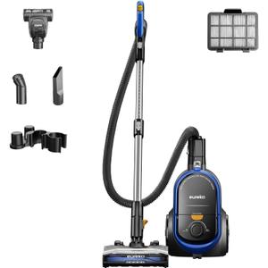 Eureka Bagless Canister Vacuum with Washable HEPA Filter, 16KPA Suction for Carpets/Hard Floors, Compact Design with 3 Cleaning Tools, 2-Motor Household Vacuum, Lightweight and Easy Maneuverable