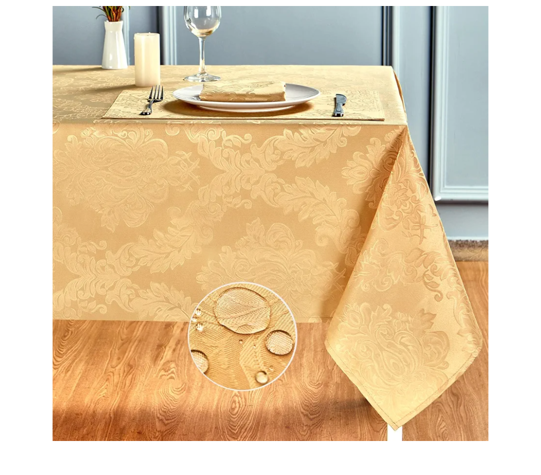 Rectangle Table Cloth Linen Farmhouse Stainproof Waterproof Washable Polyester Oblong Rectangular Fabric Table Cover for Kitchen Dining Dinner (Gold, 60 X 144 Inch)