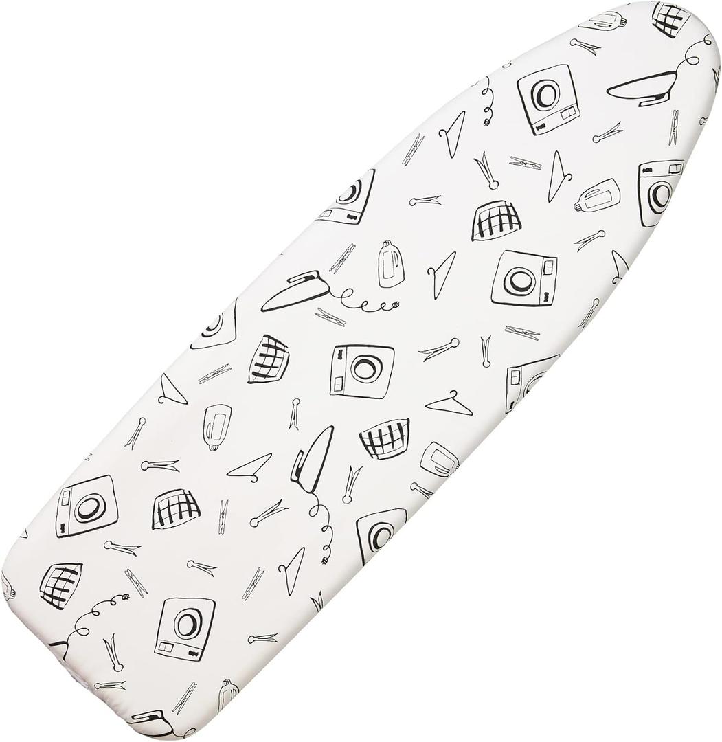 Seiritex Ironing Board Cover and Pad Standard Size 15 x 54 inch, Heat Reflective with Hook and Loop Fasteners, Thick Padding with Elasticized Edges, 3 Layers Iron Board Cover (White)
