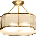 Modern Semi-Flush Ceiling Light Fixture,Decorative Floral Flush Mount Chandelier,Flower Shaped Glass Ceiling Lamp,Close Ceiling Light Fixture for Bedroom Living Room Dining Room, Small
