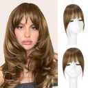 Clip in Bangs, 100% Human Hair French Fringe with Temples for Women Honey Light Brown Clip on Fake Bangs Hairpiece Seamless Blend for Daily Wear