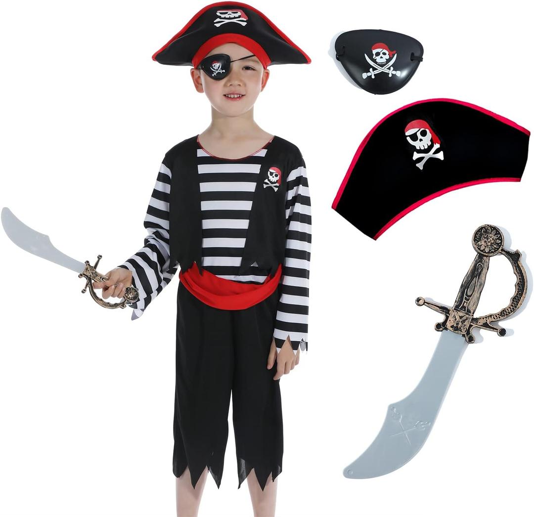 Leadtex Children's Pirate Costume Suit for Toddlers and Boys, Girls with Pirate Accessories,Cosplay Dress Up Set for Halloween 6-8 Y