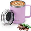 Insulated Coffee Mug 12 oz, Double Wall Stainless Steel Coffee Mug with Lids, Leak-Proof & Detachable Slider Lid for Thorough Clean, Keeps Coffee Cold for 9 Hrs, Suitable for Camp Home Office (Light Purple)